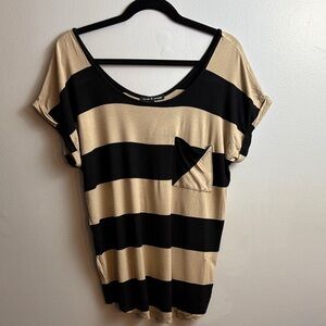 Cable & Gauge Black and Tan Striped Short Sleeve Top